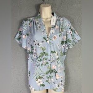 Calvin Klein floral cherry Blossom Blouse tulip sleeve button down